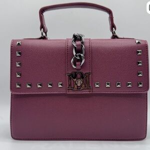 Badgley Mischka Plum Studded Satchel Silver Hardware NWT